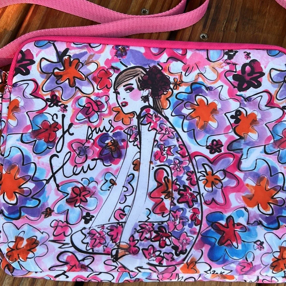 Izak Zeno pink Floral Laptop Tablet Crossbody Bag